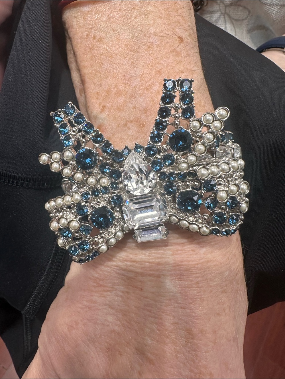 Miu Miu Blue Crystal & Pearl Bow Bracelet
